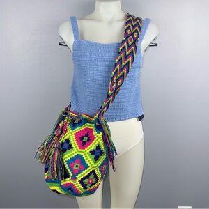 Hand Made Crochet Multicolor Handbag Bohemian Hippie
